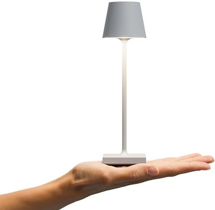 Sigor Nuindie pocket - Dimmbare kleine LED Akku-Tischlampe Indoor & Outdoor, IP54 spritzwassergeschützt, Höhe 21 cm, aufladbar mit USB-C, 7 h Leuchtdauer, nebelgrau