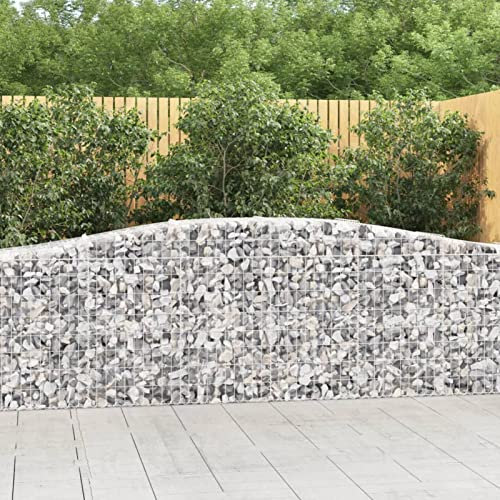 ShCuShan Gabionen mit Hochbogen 2 STK. 400x50x80/100cm Verzinktes Eisen Zaun Gabionen WasserzapfsäUle Garten Pflanzsteine Beton Garten Stapelbar Gabionenzaun Gabionen