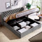 HESHU Polsterbett Bett mit Bettkasten Samt-Stoff Polsterbett Lattenrost Hydraulisches Funktionsbett Doppelbett Stauraum, Holzfuß (Gray, 160 x 200 cm)