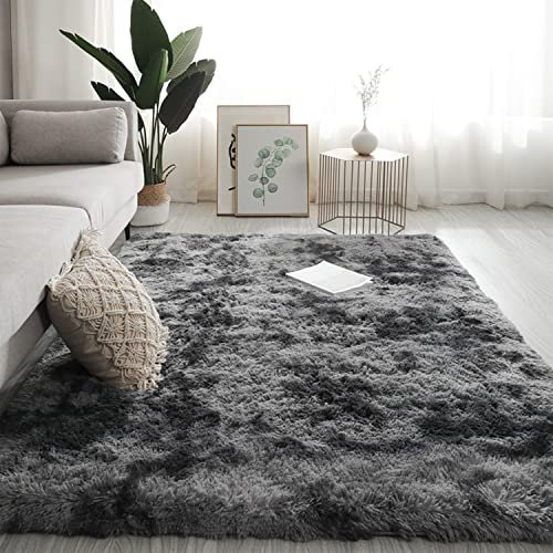 Swsen Teppich Wohnzimmer Super Weich - Shaggy Teppiche Flauschig Anti-Rutsch Unterseite - Moderner Carpet Waschbar Langflor Hochflor Teppiche 100x120cm, Dunkelgrau
