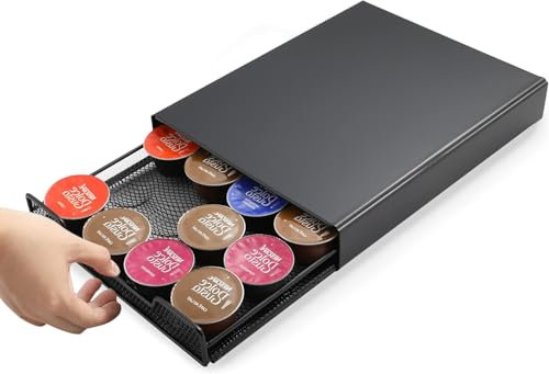 Wrobic Porte-capsules de café pour Nespresso Originalline, Vertuo, Dolce Gusto, organisateur de tiroir de rangement avec design anti-vibration, petit distributeur de capsules de café en métal, noir
