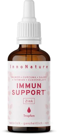 InnoNature Immun Support* Tropfen | aus Ingwer, Curcuma, Salbei, Thymian und natürlichem Zink | 50 ml, 1,7 mg Zink pro empfohlener Verzehrmenge | glutenfrei, vegan, pflanzlich