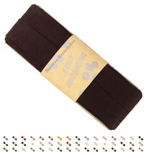 Sandras-Bastelladen Jersey Schrägband/Einfassband elastisch & gefalzt 3m x 20mm - 100% Viskose Dunkler Mokka