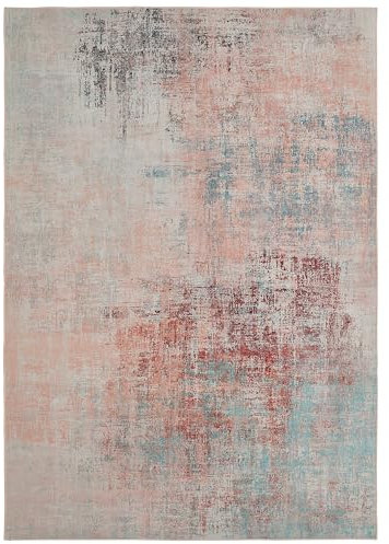 andiamo Teppich Pila | Dünner Designteppich für Wohnzimmer und Schlafzimmer | Abstrakt | Grau-Lachs 200 x 290 cm