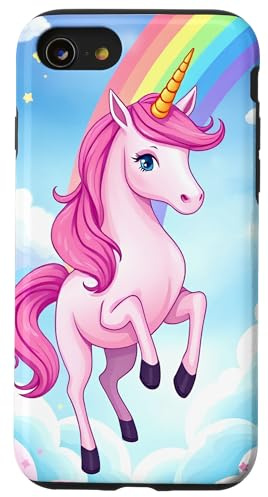 Hülle für iPhone SE (2020) / 7 / 8 Pinkes Einhorn mit Regenbogenzauber, niedliches, buntes