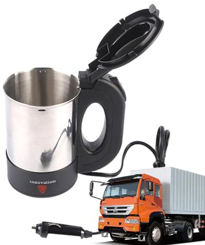 Hervidor Eléctrico De Viaje - Botella De Agua Calentada, Calentador De Agua Portátil Sin Esfuerzo | Taza De Café Del Coche Del Acero Inoxidable Del Camión, Botella 12v/24v Del Pote De La Taza Del Cale