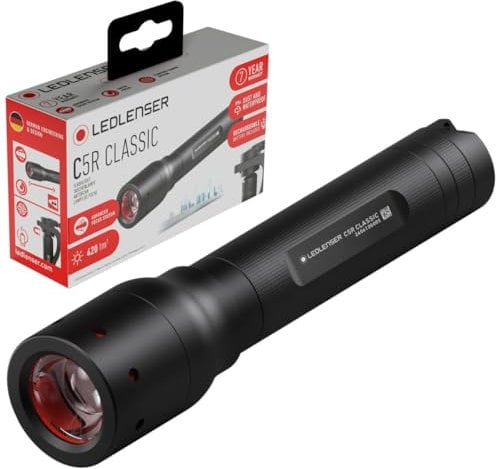 Ledlenser C5R Classic LED Taschenlampe wiederaufladbar | 420 Lumen sehr helle Taschenlampe | 2 Modi | einstellbarer Fokus | IP54 | lange Batterielebensdauer | Taschenlampe Camping, Wandern, Outdoor