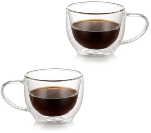 Premium Glass Coffee Mugs with Handle Set of 2, Double Wall Transparent Tea Glasses for Hot/Cold Beverages, Perfect Design for Americano, Cappuccinos, Tea and Beverage 380ml Cup (380ml Cup Set of 2)