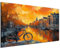 DARO Design® Wandbilder Groß 84x56 cm XXL Wohnzimmer Wanddeko Schlafzimmer Zimmerdeko Wandgemälde Zimmer Deko auf Wand Dekoration Wall Art Amsterdam Grachten Fahrrad Fluss Boote