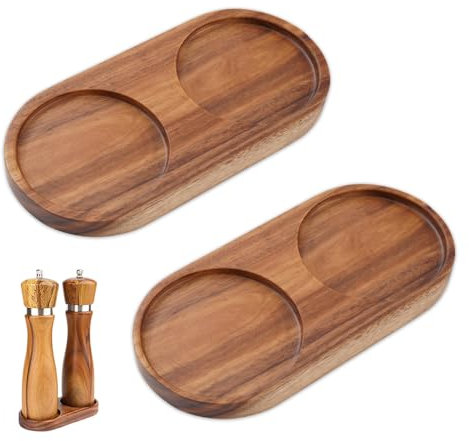 Bieiyhe 2 Stück MüHlenuntersetzer,Salz Und Pfeffermühle Untersetzer,GewürzmüHlen Untersetzer,pfeffermühlentablett,Tablett Aus Akazienholz,Kerzentablett Untersetzer,Holztablett,Pfeffermühlenablage