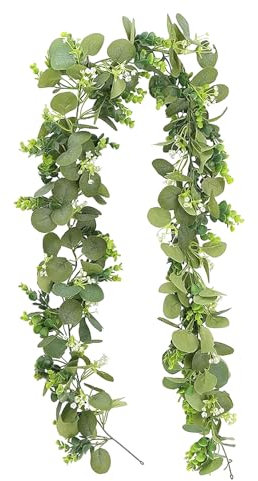 Guirlandes Eucalyptus Artificiel,180cm Artificiel Faux Eucalyptus Vignes,Seches Naturel Guirlande,Feuilles d'eucalyptus Vignes,pour Mariage Fête Table Décoration