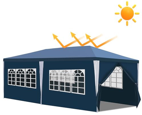 Eikuavons Carpa para fiestas, 3 x 6 m, impermeable, estable, protección UV, para jardín, cenador, 3 x 6 m, con 6 paneles laterales, protección solar, para fiestas, jardín, fiestas, festivales, color
