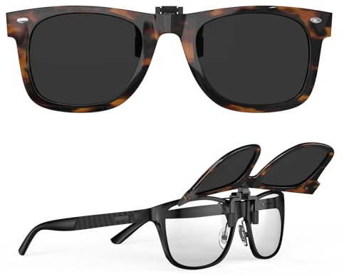 Goiteia Polarisierte Sonnenbrille zum Aufstecken über Korrekturbrillen für Damen und Herren – Retro-Rahmendesign zum Verbergen Ihrer Brille – Hochklappbar – UV400-Schutz