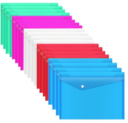 20Pcs Plastic Wallets A4 Folder Plastic Wallet Document Files Popper File Folders