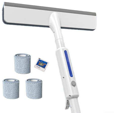 BlissfulAbode Professioneller Doppelseitiger Fensterreiniger Mit Sprühfunktion Und Teleskopstange - Mikrofaserpads, Abziehlippe, Innen Außen Hochfenster Reinigung, Erweiterbar Bis 145 Cm