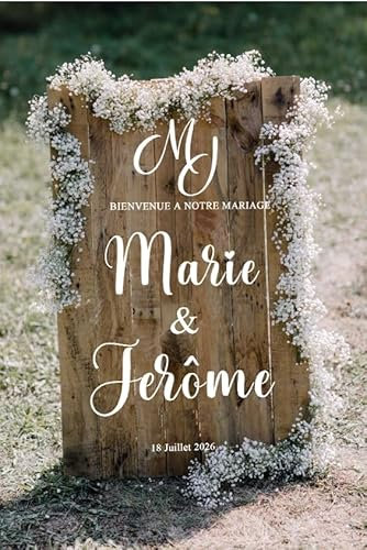 solenzo - Adesivo da matrimonio con nome e data personalizzati per cartello di benvenuto (bianco, L21 X H 44 cm)