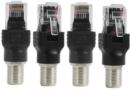 Pack de 4 Convertisseurs Coaxiaux, Adaptateurs RF Femelle vers RJ45 Mâle, pour Testeurs de Ligne, Connecteurs Durables et Stables pour Réseaux Domestiques et Professionnels