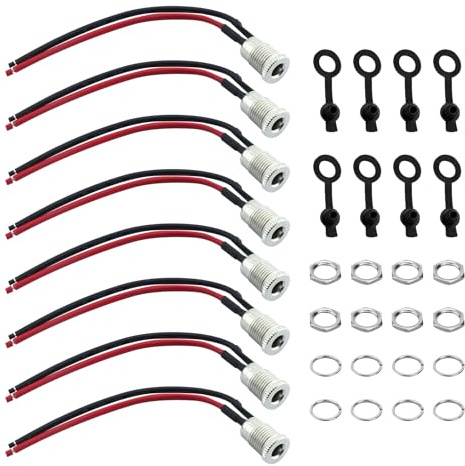 8 Stück DC Hohlstecker 5,5 x 2,1mm, 12V 10A Hohlstecker DC Power Jack Buchse Strombuchse Panel Mount Inkl. Gummi Schutzkappen, Mutter und Unterlegscheibe Steckverbinder für DIY Projekte mit 15cm Kabel