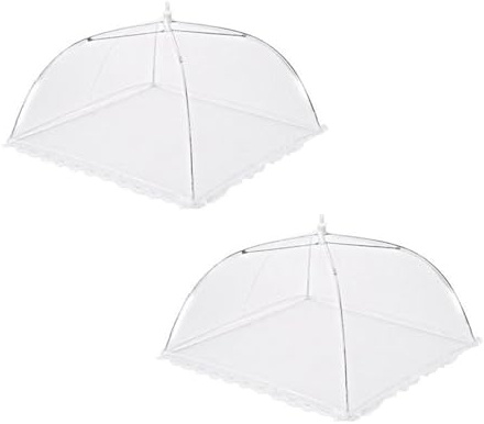 Penlimly 2 Stück Fliegenhaube Lebensmittel, 48cm Abdeckhaube für Essen Faltbar, Obsthaube Kuchenabdeckung Netz Lebensmittel Abdeckung Fliegenschutz Abdeckung für Essen Obst Picknick BBQ Camping