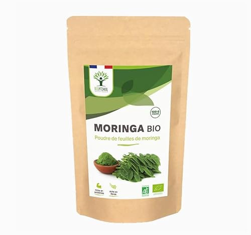 Polvo de moringa 100 % orgánico, 100 g, orgánico, vegano, sin gluten, sin aditivos