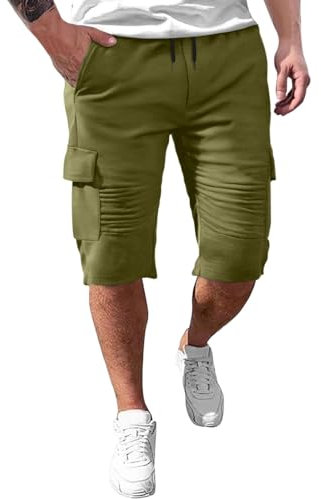 Beachvolleyball Shorts Herren Tasche Slim Fit Capris Trainingsshorts Gestreifte(Grün,M)