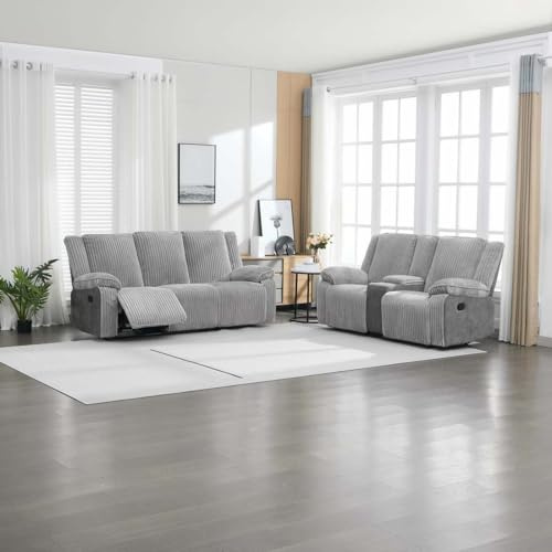 Verona 3+2 Jumbo Cord Manual Recliner Sofa Set (Grey)