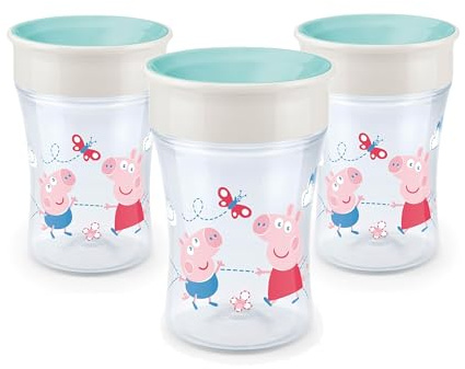 NUK Magic Cup 3 x 230ml, 360°-Trinkrand, abdichtende Silikonscheibe, ab 8 Monaten, BPA frei, türkis 3er Pack
