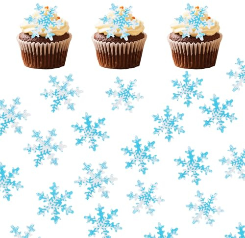 50stk Essbare Schneeflocken für Kuchen Dekoration, Blau und Weiß Waffelpapier Schneeflocke Cupcake Topper Premium Geburtstag Kuchen Dekorationen für Weihnachten Winter Thema Geburtstagsparty