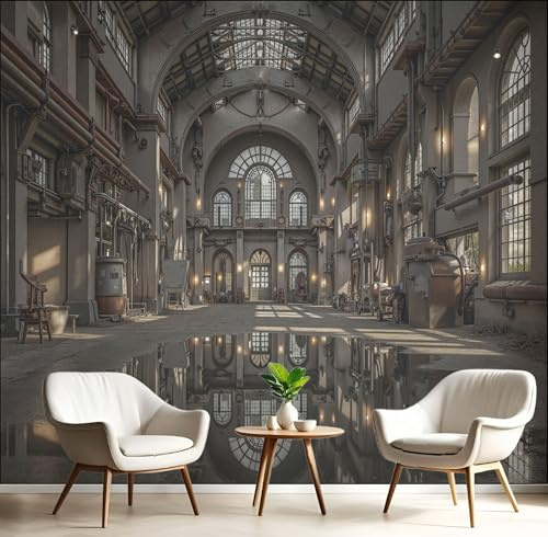 Verlassene Fabrik Fototapete 3D, Steampunk-Landschaft Wandtapete Schlafzimmer, Graubraun Tapete Wanddekoration, Büro Wandbild, Kinderzimmer Fototapete, Wanddekoration 150X105Cm