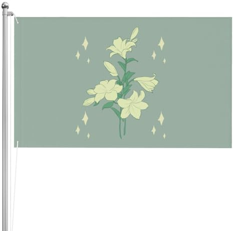 Cartoon weiße Lilien, doppelseitige Flagge, 90 x 152 cm, schwere, dreilagige doppelseitige Outdoor-Flagge, 90 x 152 cm, Polyester-Gartenbanner