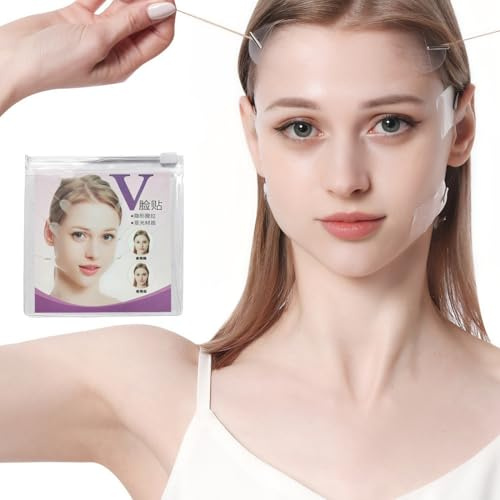 OYZOQ 1 Set Kit de Bandes de Lifting, 100 Patchs Invisibles + 8 Élastiques, lifting visage, pour Contour V Instantané (Visage, Cou & Yeux)