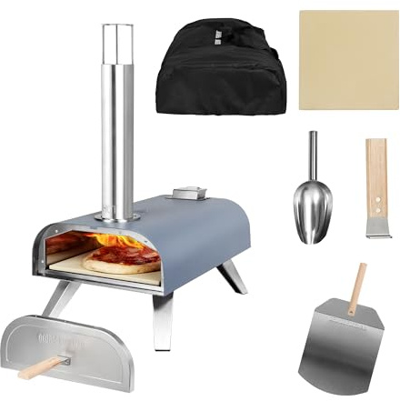 George Foreman Outdoor 30,5 cm Holzpellet Tragbarer Holzofen Pizzaofen in Grau mit Paddel und Tragetasche, BBQ Ofen & Smoker, Faltbare Beine GFWPPO1GPC