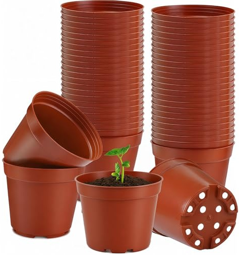 VyxStelyndric 50 Piezas Macetas de Plástico, 10 cm Planta Pequeña en Maceta, Maceta con 12 Agujeros de Drenaje, Adecuadas para Todas Las Plantas Interiores, Flores y Cactus(Rojo ladrillo)