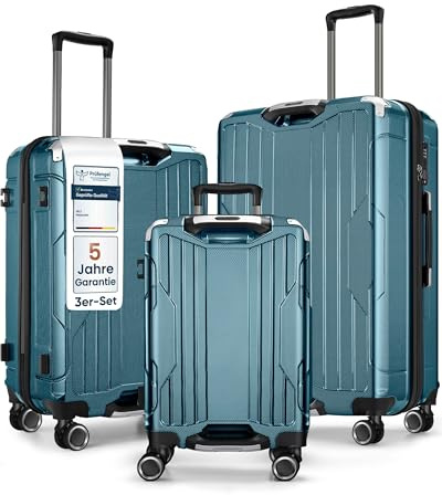 4FLY Aluminium-Rahmen Hartschalen-Reisekoffer Set 3-teilig Ultraleicht (M/L/XL) – TSA-Schloss, 4 Spinner-Doppelrollen & Aluminium-Teleskopgriff, Reisegepäck Set mit Handgepäck & Aufgabegepäck