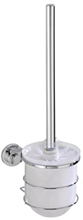 WENKO Power-Loc® Wand WC-Garnitur Bovino, Toilettenbürste mit Bürstenhalter, WC Bürste ohne bohren für das Bad, rostfreier Edelstahl mit Kunststoffeinsatz in Weiß, 12 x 38 x 12,5 cm