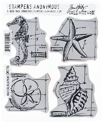 Stampers Anonymous Nautical Blue Print Tim Holtz Cling Mounted Stamp Set
