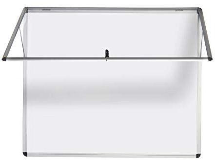 Bi-Office Schaukasten Vitrine Enclore, Schwingtür nach oben, Whiteboard, Mangetische Innenfläche, geeignet für 8 x DIN A4, silberner Aluminiumrahmen, abschliessbar