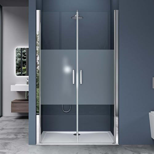 doporro Porta Box Doccia per Nicchia 100x195cm Cabina Doccia con 2 Ante Apertura Battente Porta Doccia in Vetro Temperato Parzialmente Satinato Teramo24MS