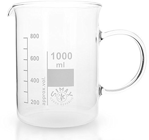 1 x 1000ml Becherglas aus hitzefestem Borosilikatglas, mit Henkel, graduiert, mit Ausguss, normale Form * Messbecher, Bechergläser, Laborglas, Laborbecher *