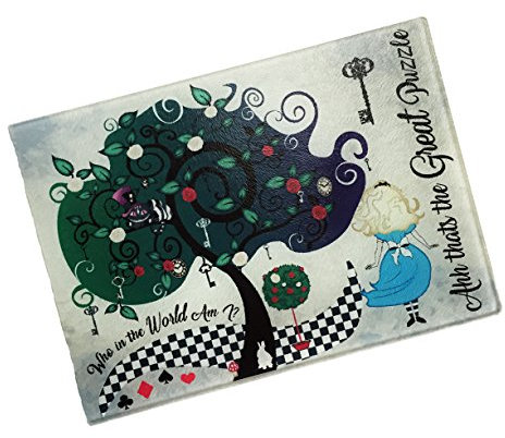 Glass Chopping Board Alice in Wonderland, Toughened Glass Worktop Saver Kitchen Aid Home Gift