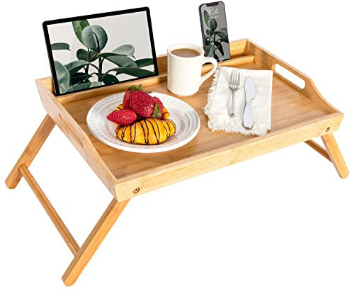 ROSSIE HOME Extra großes Bambus-Betttablett, Knietablett, Knietablett mit Handyhalterung, passend für Laptops bis zu 43,8 cm (17,3 Zoll) und die meisten Tablets, naturfarben, Stil Nr. 78107