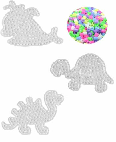 Hama MAXI Perlen - Stiftplatte 8209 Wal, 8210 Schildkröte und 8215 Dino + Bonus 25 HPT Leuchtperlen 10mm in 6 Farben (Leuchten im Dunkeln)