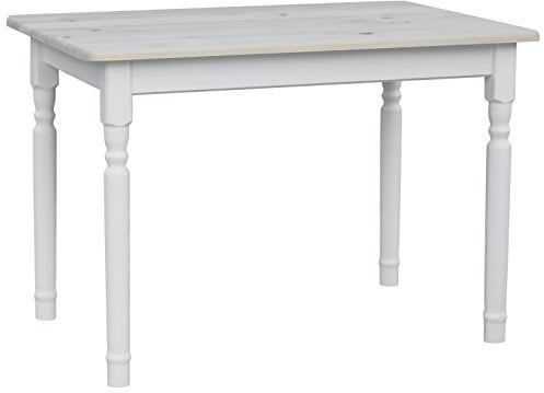 Landhausstil Esstisch 100x60 cm – Tischplatte Naturbelassen, Beine Weiß, Massivholz Kiefer – NEU