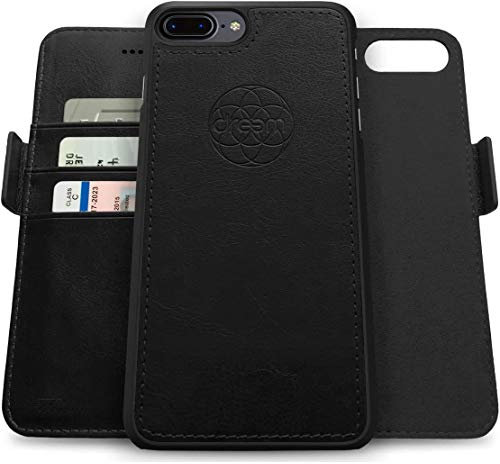 dreem Fibonacci 2-in-1 Wallet Case for Apple iPhone 8 Plus & 7 Plus - Luxury Vegan Leather, Magnetic Detachable Shockproof Phone Case, RFID Card Protection, 2-Way Flip Stand - Black