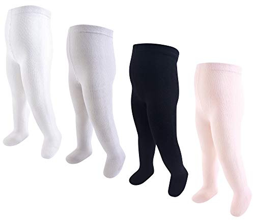 Hudson Baby Cotton Tights, 4 Pack, Light Pink and Black, 0-9 Months