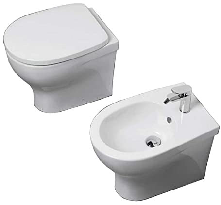 Sanitari Filo parete Pratica Ceramica Azzurra WC + BIDET + SEDILE in OFFERTA filo muro