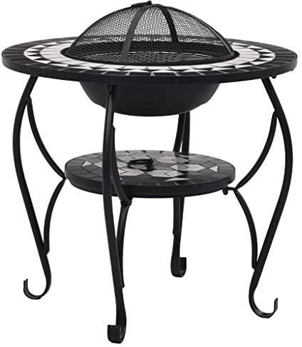 vidaXL Table de Foyer Mosaïque Brasero de Jardin Foyer de Terrasse Brasero de Terrasse Foyer d'Extérieur Cour Arrière Noir et Blanc 68 cm Céramique