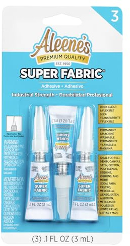 Aleene's Super Fabric Glue, Platinum Bond Adhesive, Super-Strong, Ultra Flexible, Permanent, UV and Waterproof, .1 fl oz 3-Pack
