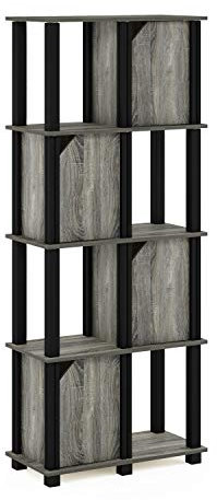 Furinno Brahms 5-Tier Storage Shelf with 4 Doors, French Oak Grey/Black