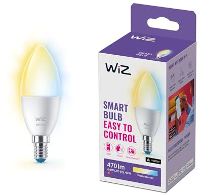 WiZ Tunable White LED Lampe, E14, dimmbar, warm- bis kaltweiß, 470 lm, 40W, smarte Steuerung per App/Stimme über WLAN